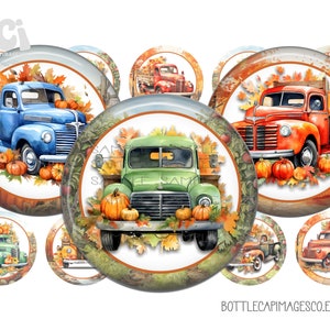 Country Autumn Truck Bottle Cap Images - BCI Fall Pumpkin Truck - Digital 1 inch 25mm Circles - Halloween, Fall, Thanksgiving, Autumn Image