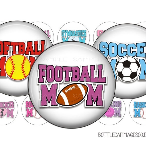 Sports Mom Images - 1 Inch Bottle Cap Images - Football Mom BCI - Baseball Digital BottleCap Images - 25mm cabochons - Mother's Day Images