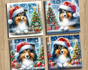 Christmas Sheltie Coaster Images – Sublimation Designs (Digital Download)