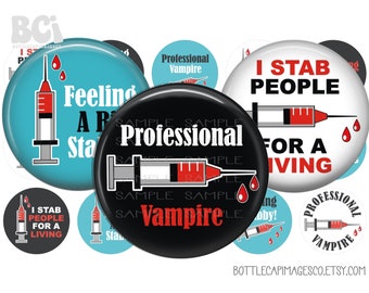 Phlebotomist Syringe Bottle Cap Images - 1 Inch, 25mm (Digital Download)