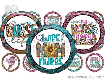 Nurse Life Bottle Cap Images - Nursing BottleCap Images - Digital 1 inch 25mm Circles - Western, School Nurse, Future Nurse, Blessed Nurse
