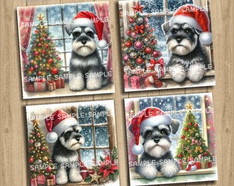 Christmas Mini Schnauzer Coaster Images – Printable Dog Mom Gift (JPG)