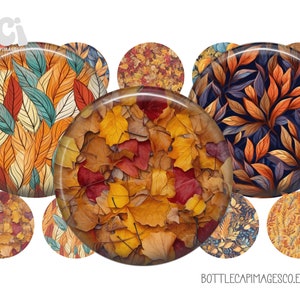 Autumn Leaves2 Bottle Cap Images - BCI Fall Y&#39;all Bottlecap Images - 1 inch 25mm Circles - 4X6 Digital Sheet - Halloween, Thanksgiving BCI