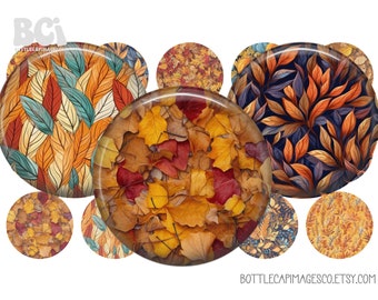 Autumn Leaves2 Bottle Cap Images - BCI Fall Y'all Bottlecap Images - 1 inch 25mm Circles - 4X6 Digital Sheet - Halloween, Thanksgiving BCI
