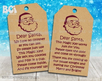 Santa's Magic Key Christmas Gift Tags - 2 Poems - Santa Claus Vintage Magic Key Tags - Digital 2.5"X3" Gift Tags - Christmas Eve Santa Key