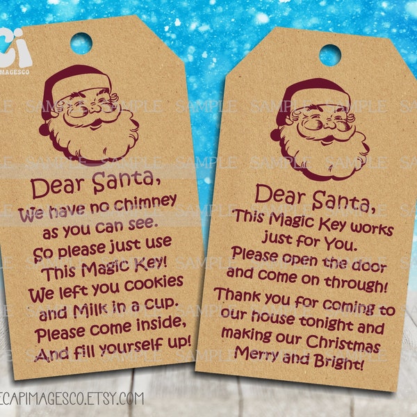 Santa's Magic Key Christmas Gift Tags - 2 Poems - Santa Claus Vintage Magic Key Tags - Digital 2.5"X3" Gift Tags - Christmas Eve Santa Key