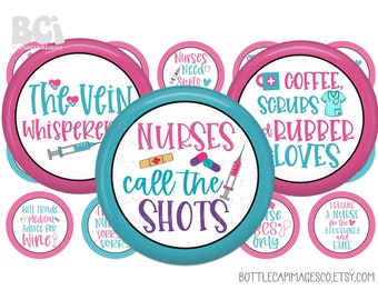 Nurse Life Bottle Cap Images - Nursing BottleCap Images - BCI Digital 1 Inch 25mm Circles - Nursing School, Registered Nurse, Scrubs, Coffee