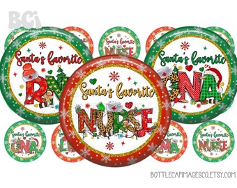 Santa's Favorite Nurse Bottle Cap Images - Christmas Nurse  BottleCap Images - Digital 1 Inch 25mm Circles - cma - cna - rn - lpn Images BCI