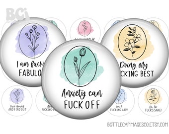 Sarcastic Adult Bottle Cap Images, Adult XXX Swear Word Images, Digital 1 inch 25mm Circles, Naughty XXX Floral Curse Words, Funny Sayings