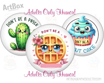 ADULTS ONLY Sarcastic Bottle Cap Images - Funny Bottlecap Images - Digital 1 inch 25mm Circles - Don't Be A Salty Heifer, Turtle Arsehole