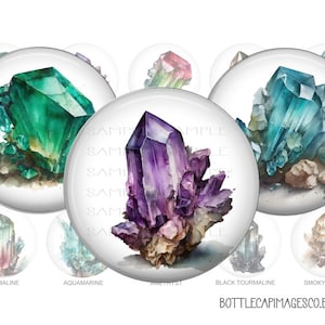 Immagini di tappi di bottiglia di cristallo - Immagini di tappi di bottiglia di cristallo BCI - Cerchi digitali da 1 pollice e 25 mm - Spirituali, curativi, ametista, rubino, smeraldo