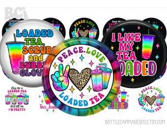 Loaded Tea Bottle Cap Images – Colorful 1-Inch Circles (Digital Download)