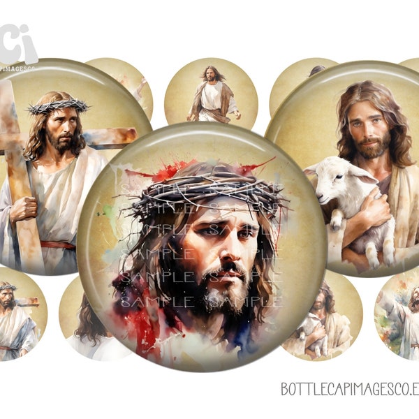 Christian Jesus Bottle Cap Images, Jesus Christ BottleCap Image, BCI Digital 1 inch 25mm Circles, He is Risen, Christian Cross, Easter BCI