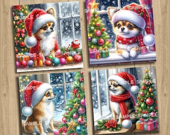 Christmas Chihuahua Coaster Designs – Sublimation Images (4x4 Inch Printable JPG)