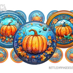 Halloween Pumpkin Images -  Fall Pumpkin BCI Bottle Cap Images - Digital 1 Inch 25mm Circles - Halloween -  Autumn Leaves, Sweater Time