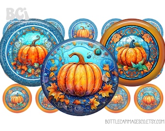 Images de citrouille d'Halloween - Images de bouchon de bouteille BCI citrouille d'automne - cercles numériques de 1 pouce 25 mm - Halloween - feuilles d'automne, heure du pull