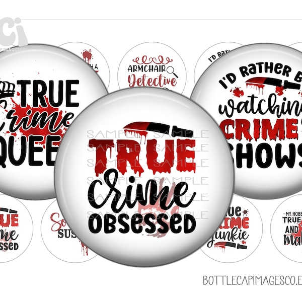 True Crime Bottle Cap Images, Crime Show Bottlecap Images, BCI 1 inch 25mm Circles, 4X6 Digital Collage, Crime Scene Images, Murder, Blood