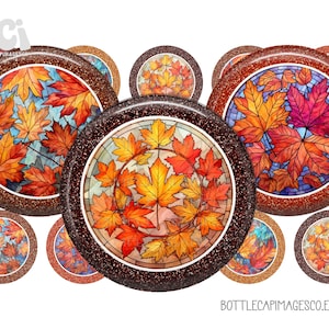 Autumn Leaves Bottle Cap Images - BCI Fall Bottlecap Images - 1 inch 25mm Circles - 4X6 Digital Sheet - Halloween, Thanksgiving Images - BCI