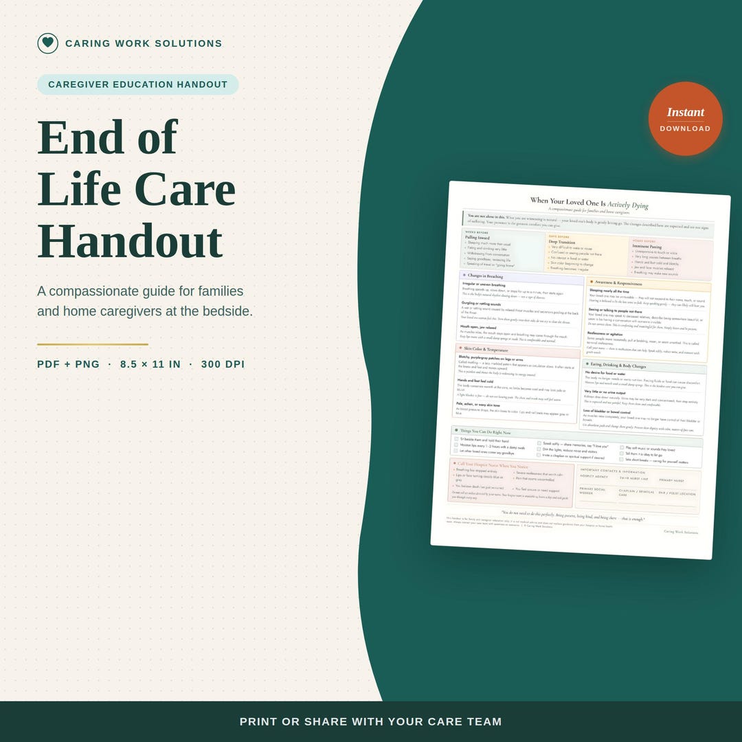 Hospice End of Life Care Guide | Family Caregiver Handout | Comfort ...