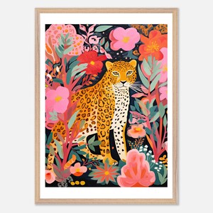 Póster Wandelwald Leopardo |  Póster infantil, Bosque Kraftier | Regalo cumpleaños niños niñas, bebé habitación nacimiento | Decoración de pared, impresión de arte.