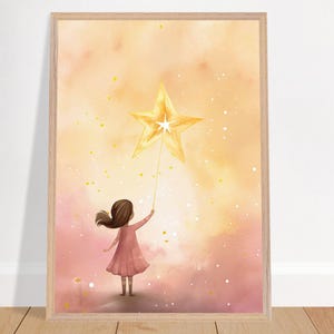 Póster de la habitación infantil de Wandelwald | Chica con estrella brillante | Regalo cumpleañera, bebé habitación bebé nacimiento | Decoración de paredes, estampados.