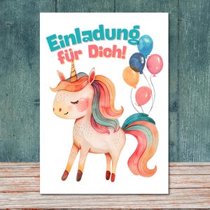 PDF Download Einladungskarte (A6) Kindergeburtstag  | Wandelwald Einhorn | digitaler Download | Karte zum Ausdrucken | DIY-Einladungskarte