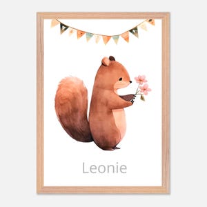 Kinder Poster personalisiert | Tierposter mit Namen, Eichhörnchen | Geschenk Taufe Geburt Baby, Geburtstag Jungen Mädchen | Wanddeko Drucke