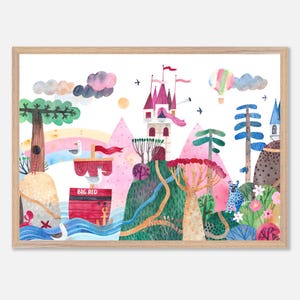 Póster infantil de Wandelwald | Castillo Velero Acuarela | Regalo cumpleaños, habitación infantil, habitación bebé nacimiento | Decoración de paredes, estampados.