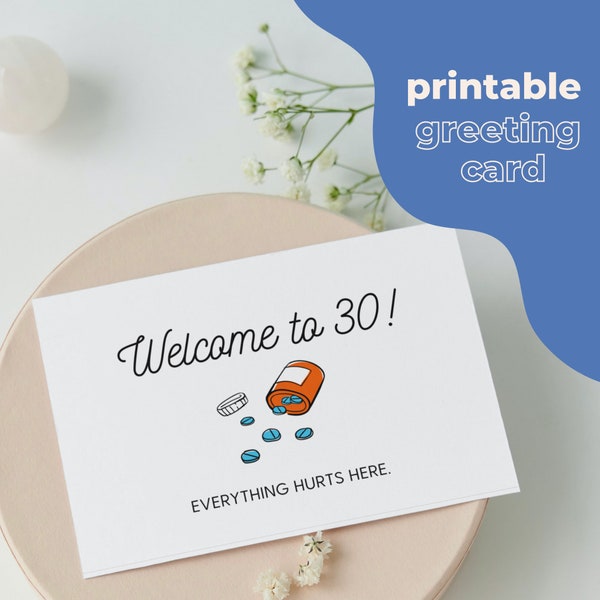 Printable 30th birthday card, funny birthday card, 30th bday card (instant download)