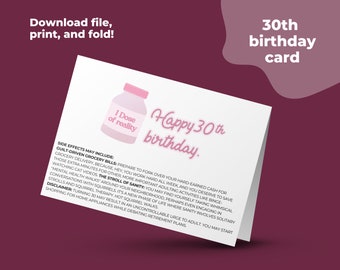 Printable 30th birthday card, funny birthday card, 30th bday card (instant download)