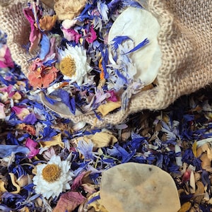 Bloemblaadjeconfetti, echte gedroogde bloemblaadjes, madeliefje, korenbloem, vintage vibes.