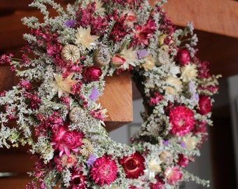 Couronne de Saint-Valentin, Saint-Valentin, couronnes, décor de couronne de Saint-Valentin, couronne de Saint-Valentin florale, couronne de fleurs séchées, fleurs sèches