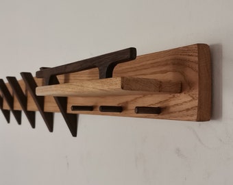 Oak wood rack /Entryway rack organizer shelf,  / Wall mounted coat rack / Oak  Wall coat rack with shelf entryway with dark hooks/