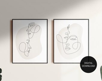 Decoración minimalista de una sola línea para tu hogar / Impresiones digitales descargables