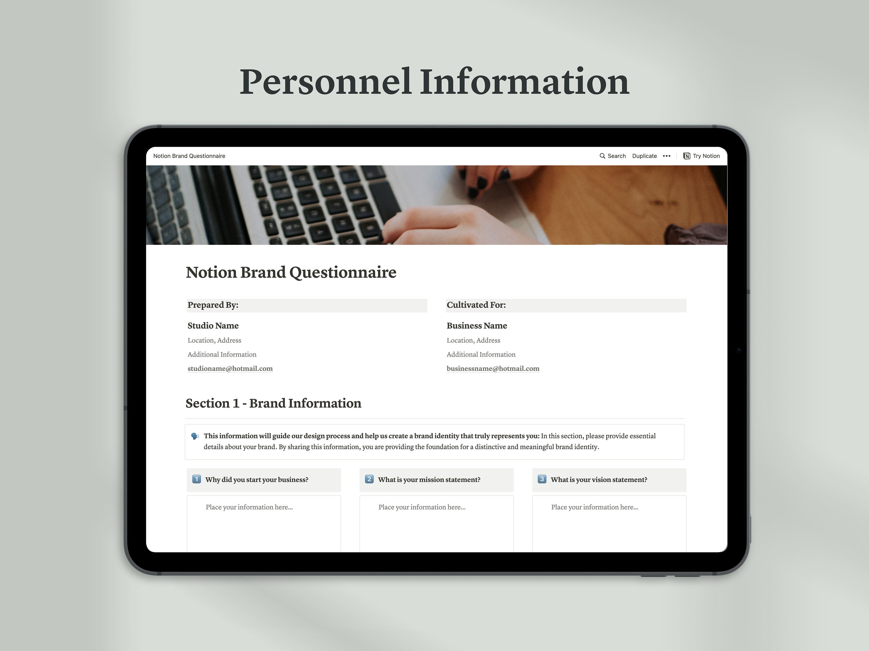 Notion Brand Questionnaire Template Comprehensive Notion Template