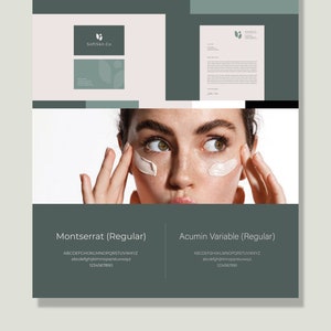 May include: A close-up image of a woman's face with a white cream applied around her eyes. The image is used to showcase the fonts Montserrat and Acumin Variable. The text "SoftSkn.Co" is also visible in the image.