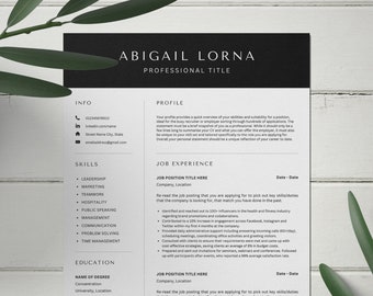 Currículum vitae profesional, carta de presentación y plantilla de referencia / Word y Canva