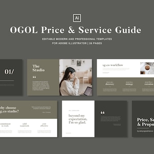 OGOL - Pris- och serviceguide | Adobe Illustrator | Varumärkesriktning | Varumärkesbyggande | Kundvälkomstpaket | Projektförslag | Checklista