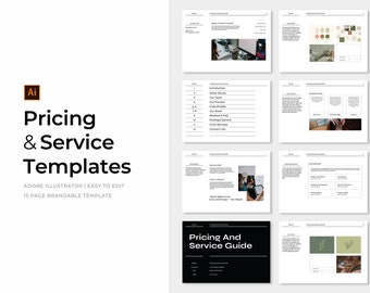 Plantilla minimalista de guía de precios y servicios / Adobe Illustrator / Branding Kit / Professional Brand Book