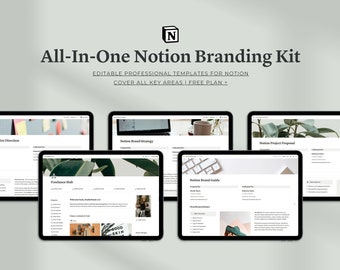 Kit de marca Notion todo en uno / Centro para freelancers / Estrategia de marca / Directrices de marca / Propuesta de proyecto / Dirección creativa / Cuestionario