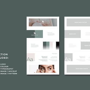 May include: A brand guide for a company called SoftSkin Co. The guide includes a logo, color palette, typography, and brand image mockups. The logo is a stylized leaf with the text "SoftSkin Co." below it. The color palette is a mix of green, white, and black. The typography is Montserrat, a sans-serif font. The brand image mockups show a woman applying cream to her face.