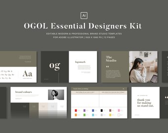 Kit de diseño esencial de OGOL / Pautas de marca / Manual de estrategia / Precios y servicios / Propuesta de proyecto / Tableros de marca / Lista de verificación