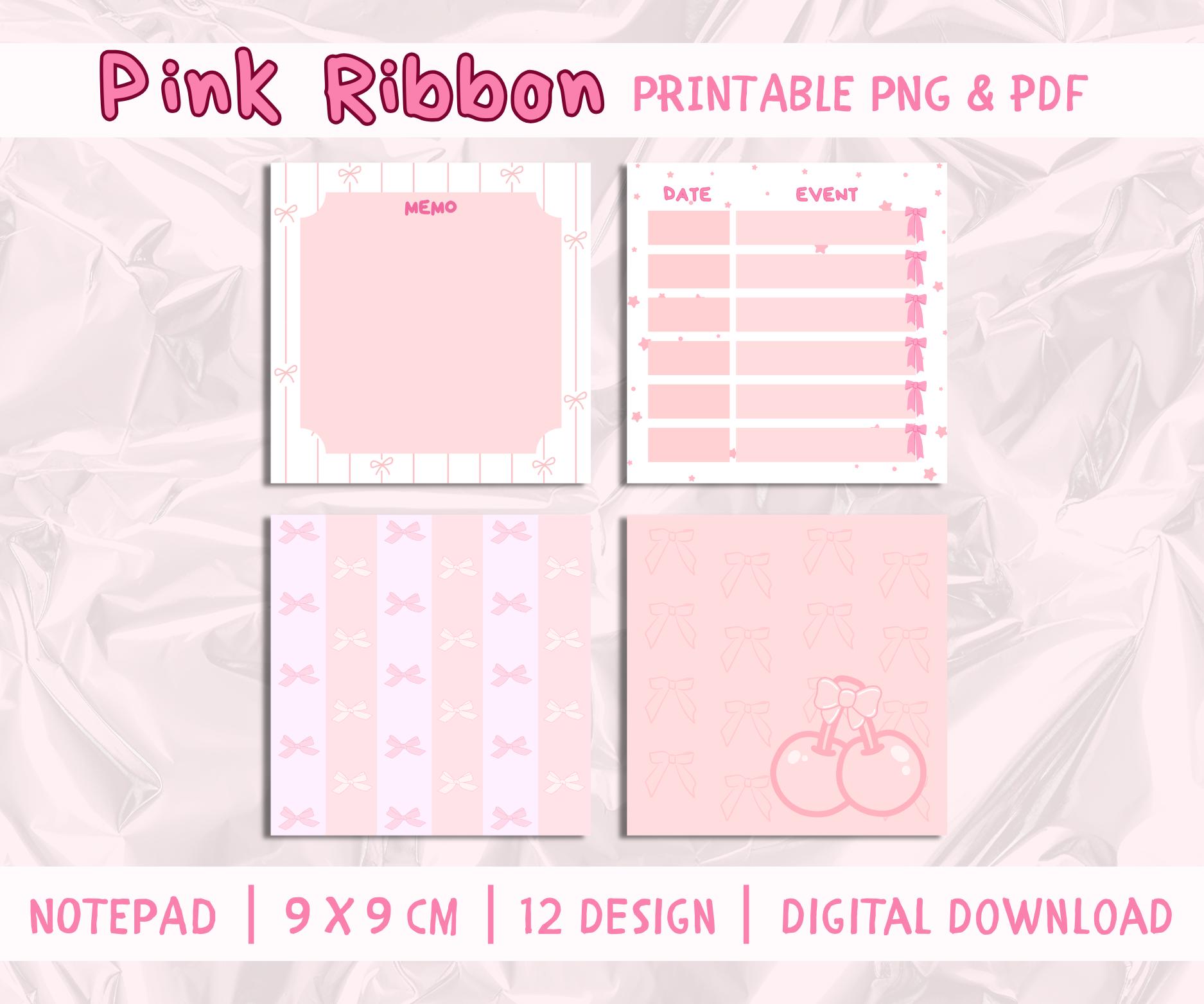 Pink Ribbon Notepad, 12 Designs, 9x9 Cm Printable Memo Sheets (PDF, PNG ...