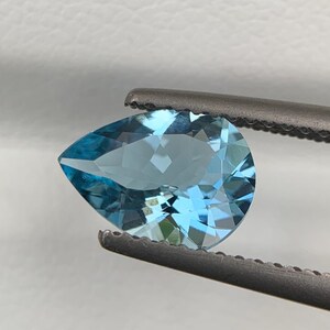 Pear Aquamarine Gemstone: 1.10 ct Sky Blue Brazil Stone, 7x9mm