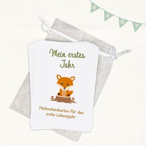 Meilensteinkarten Baby | Tiere Wald | 12 Monatskarten | Karten zur Geburt | Baby | Geschenk zur Geburt | Junge | Mädchen | Geschenk Baby