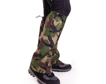 Camouflage Long Gaiters Hiking Boots, Pull Cord Leg Protectors, Military, Fashion Leg Warmers, Sock Protector, Gift for Hiker, Repurposed