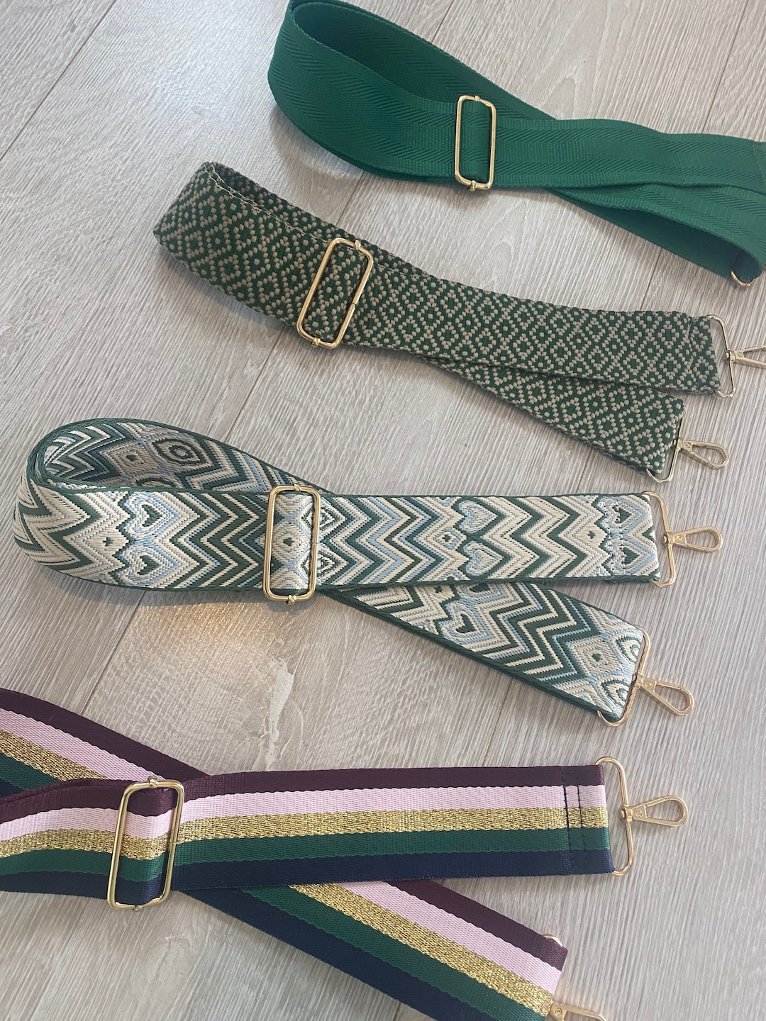 Green Patterned Bag Straps Crossbody Strap Changeable Bag Strap Detachable Gold Hardware Fashion