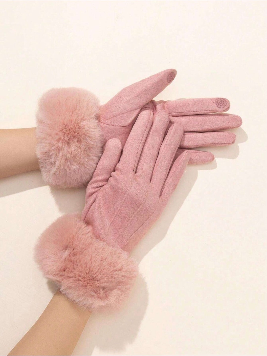 Ladies Warm Winter Gloves With Faux Fur Cuff Fluffy Gloves Etsy UK