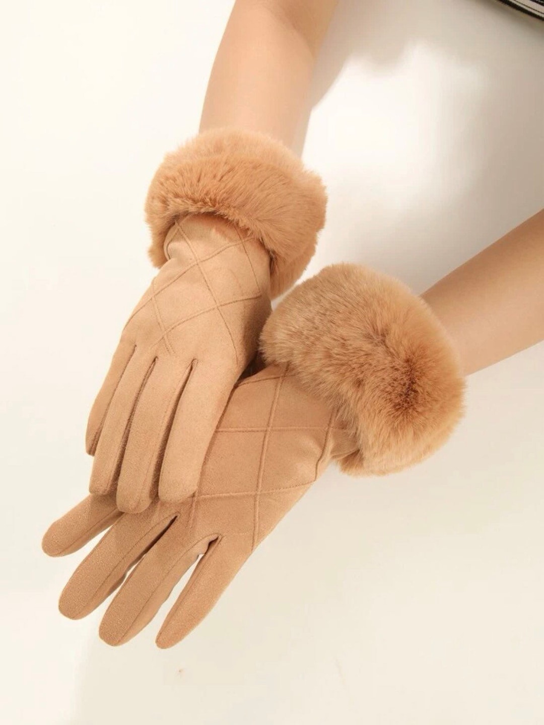 Best Winter Gloves Women Thick Knit Faux Fur Sherpa Fleece