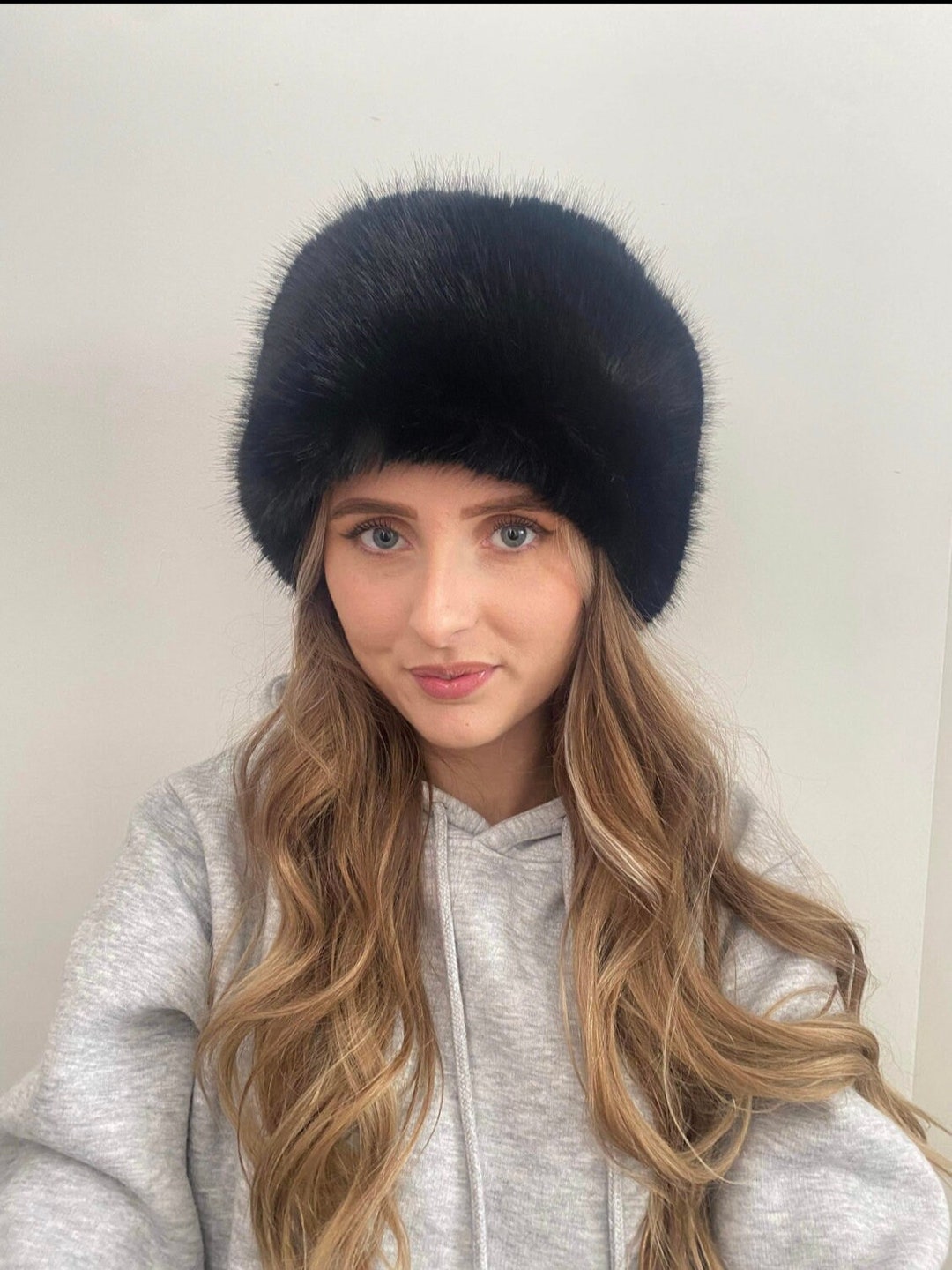 Black Faux Fur Women Winter Hat Russian Fur Hat Bucket Hat Fur Hat